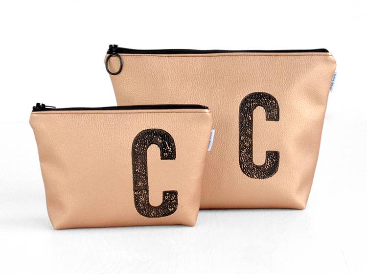 Renna Deluxe Kosmetiktasche Metallic KUPFER Mit Buchstabe / Vegan