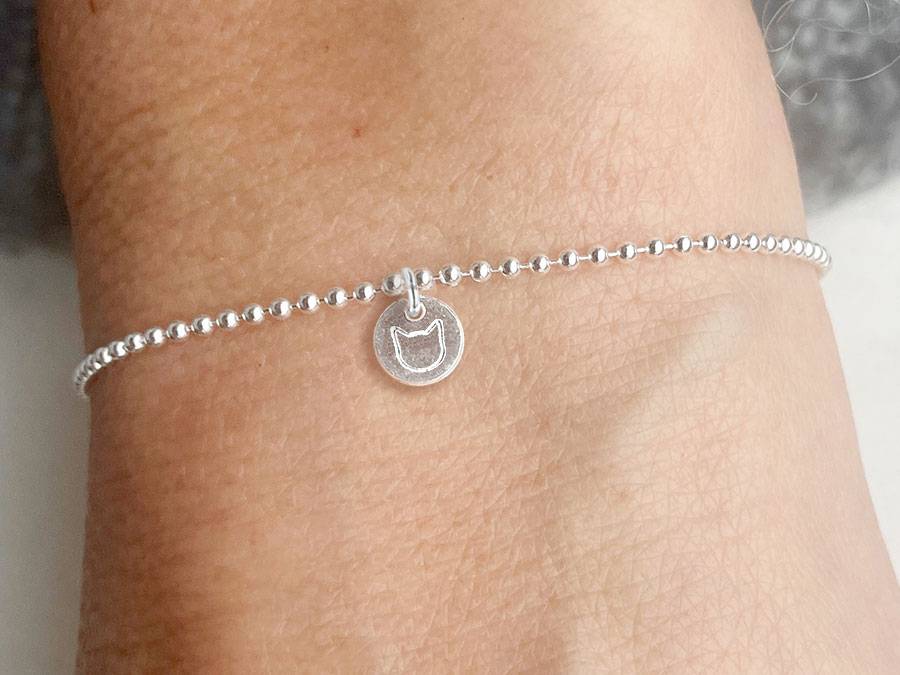Renna Deluxe Kugel Armband mit KATZE Anhänger Silber
