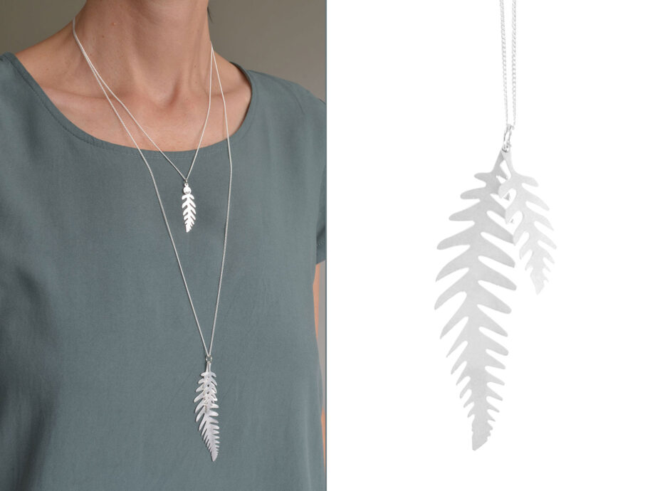 Renna Deluxe Lange Kette mit Farn Blätter in Silber