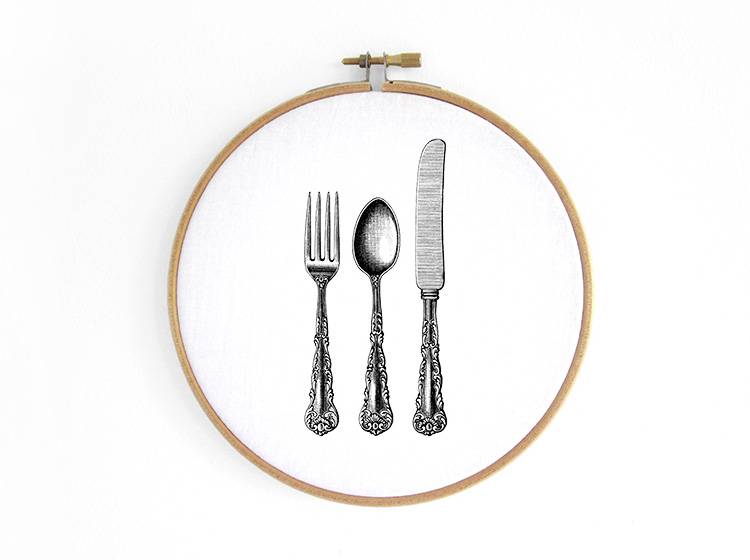 Renna Deluxe Messer, Gabel, Löffel _ Bild im Stickrahmen