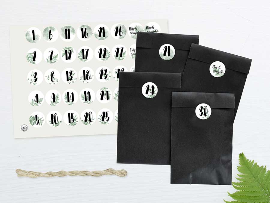 Renna Deluxe RAMADAN Kalender Zahlensticker mit schwarzen Tüten