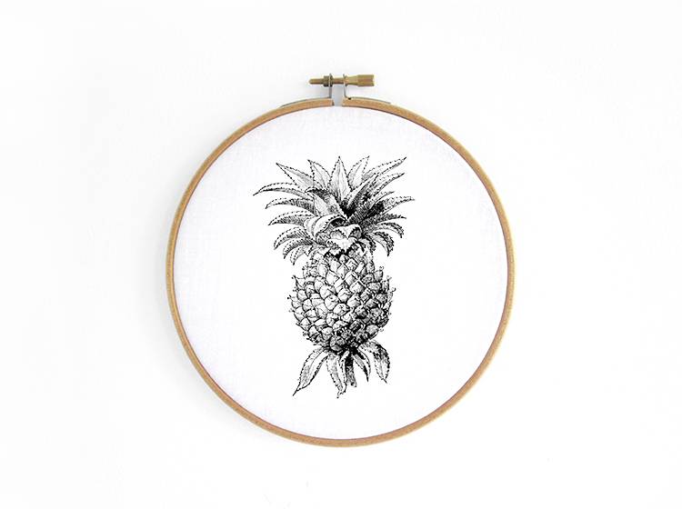 Renna Deluxe Ananas _ Bild im Stickrahmen