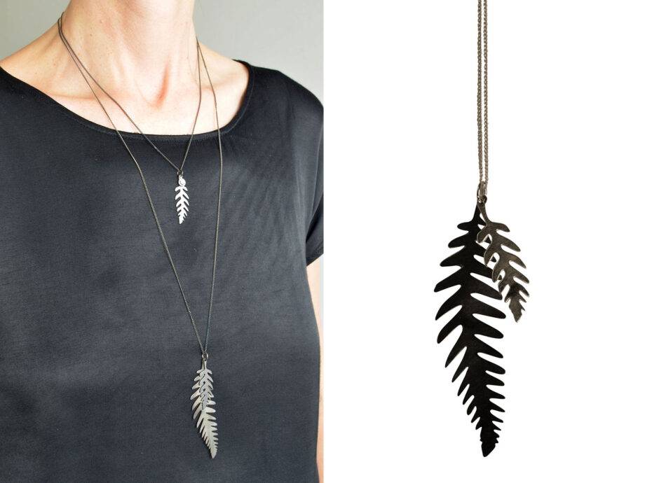 Renna Deluxe BLACK Edition Lange Kette mit Farn