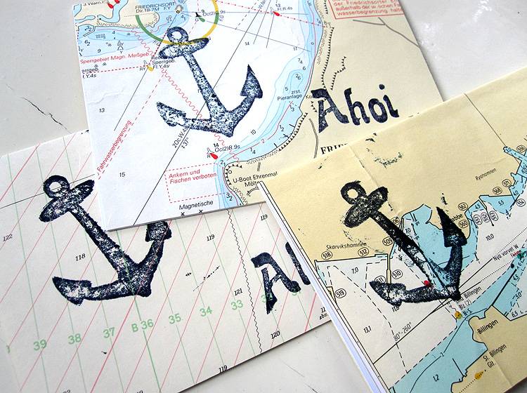 Renna Deluxe Echte SeeKARTE Anker AHOI // Klappkarte