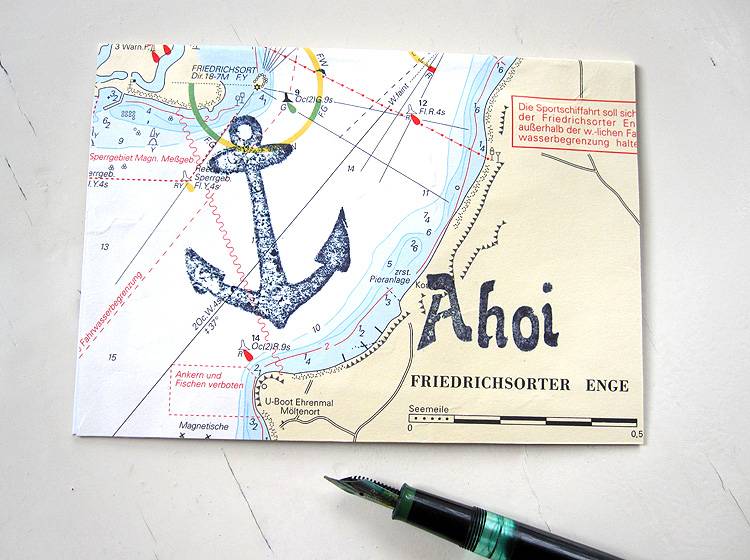 Renna Deluxe Echte SeeKARTE Anker AHOI // Klappkarte