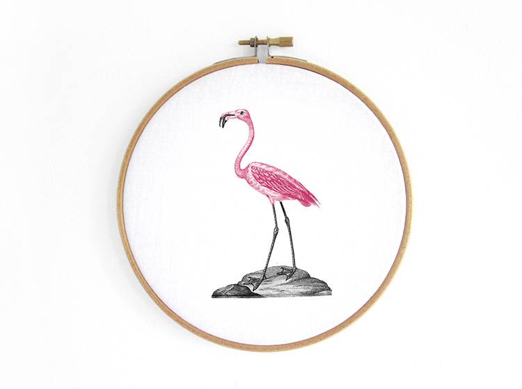 Renna Deluxe Flamingo in Pink _ Bild im Stickrahmen