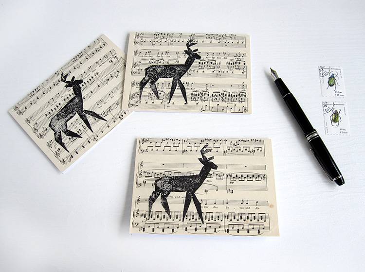 Renna Deluxe Klappkarte Mit Hirsch Auf Notenpapier