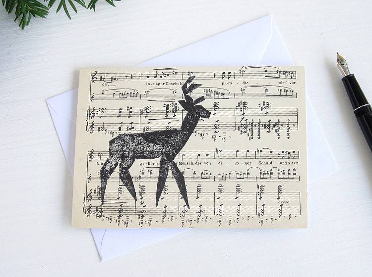 Renna Deluxe Klappkarte mit Hirsch auf Notenpapier