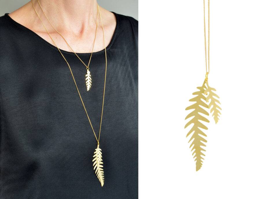 Renna Deluxe Lange goldene Kette mit Farn