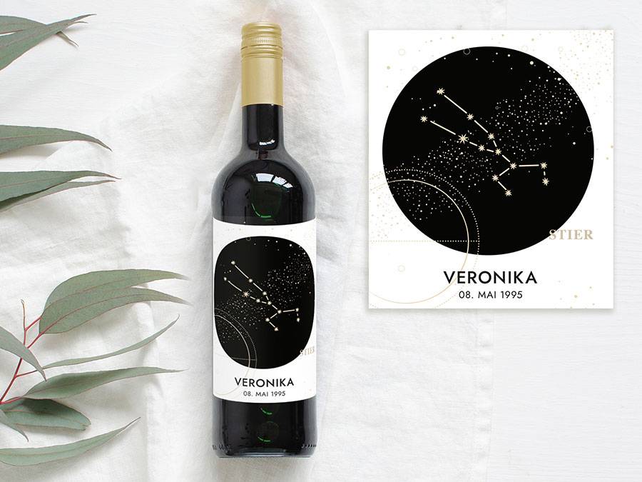 Renna Deluxe Sternzeichen Stier | Personalisiertes Flaschenetikett