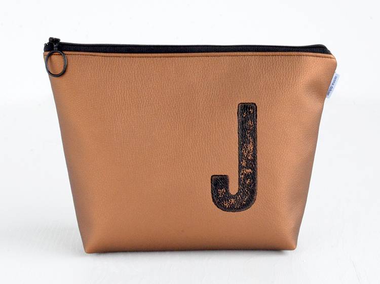 Renna Deluxe Waschtasche Metallic BRONZE Mit Buchstabe Personalisiert, Vegan