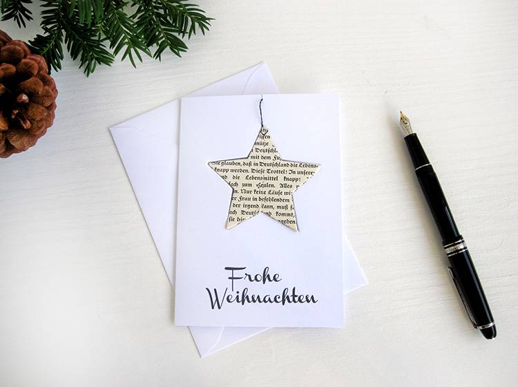 Renna Deluxe Weihnachtskarte mit Stern aus vintage Papier
