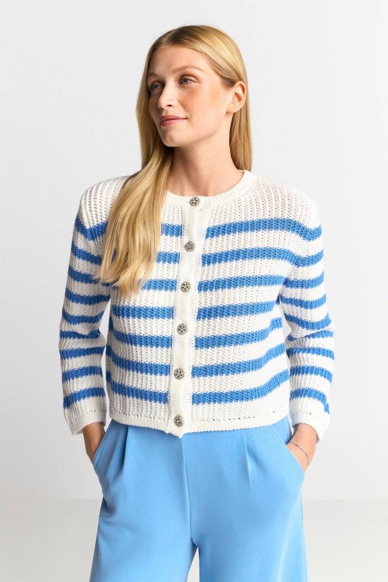 Eich & Royal Gestreifter Cardigan mit Kristallknöpfen