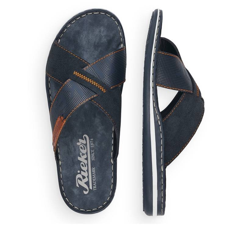 Rieker Artikelnummer 21098-14 Rieker Herren Pantoletten Ozeanblau-nussbraun