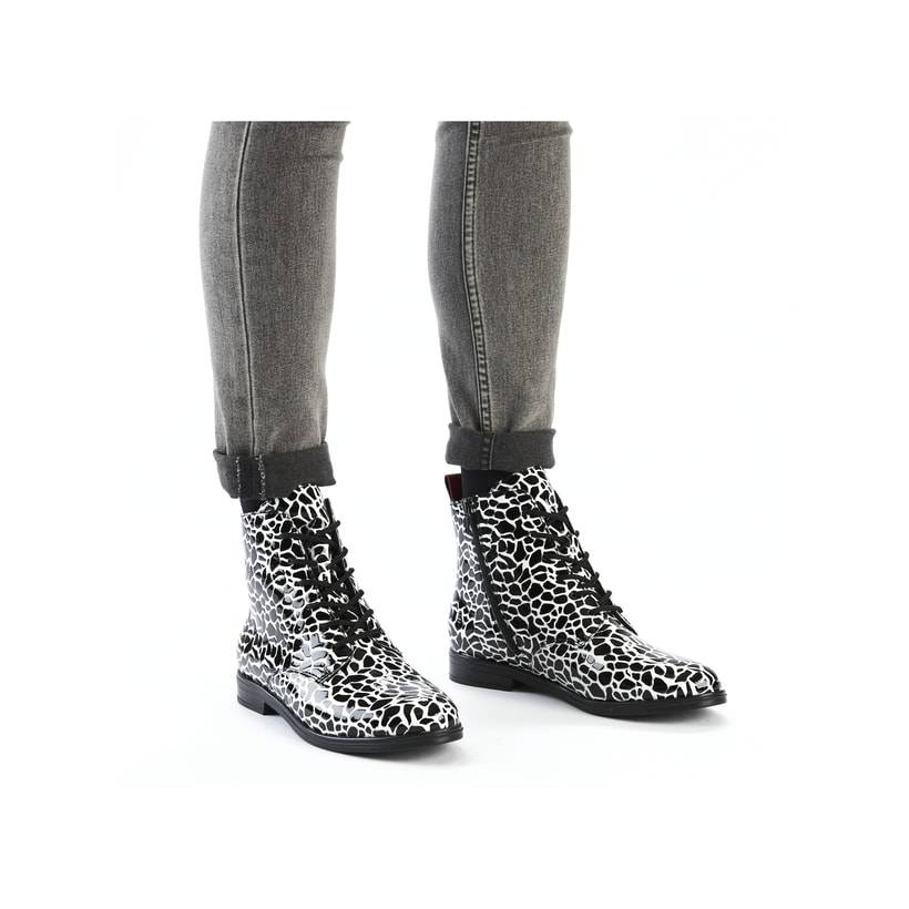 Rieker Artikelnummer 46221-90 Rieker Damen Schnürstiefel Schwarz-weiß-gefleckt