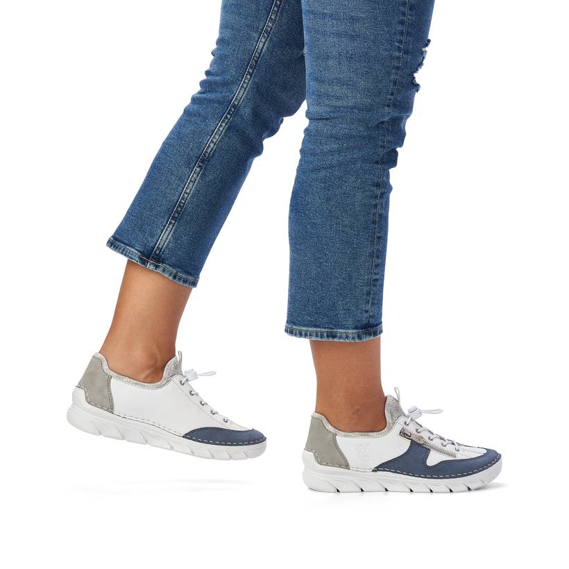 Rieker Artikelnummer 55064-80 Rieker Damen Slipper Reinweiß-ozeanblau