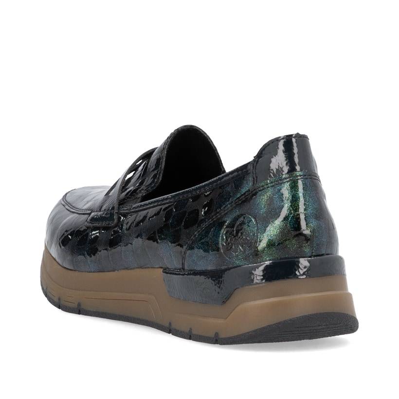 Rieker Artikelnummer 58960-90 Rieker Damen Slipper Türkis-schwarz