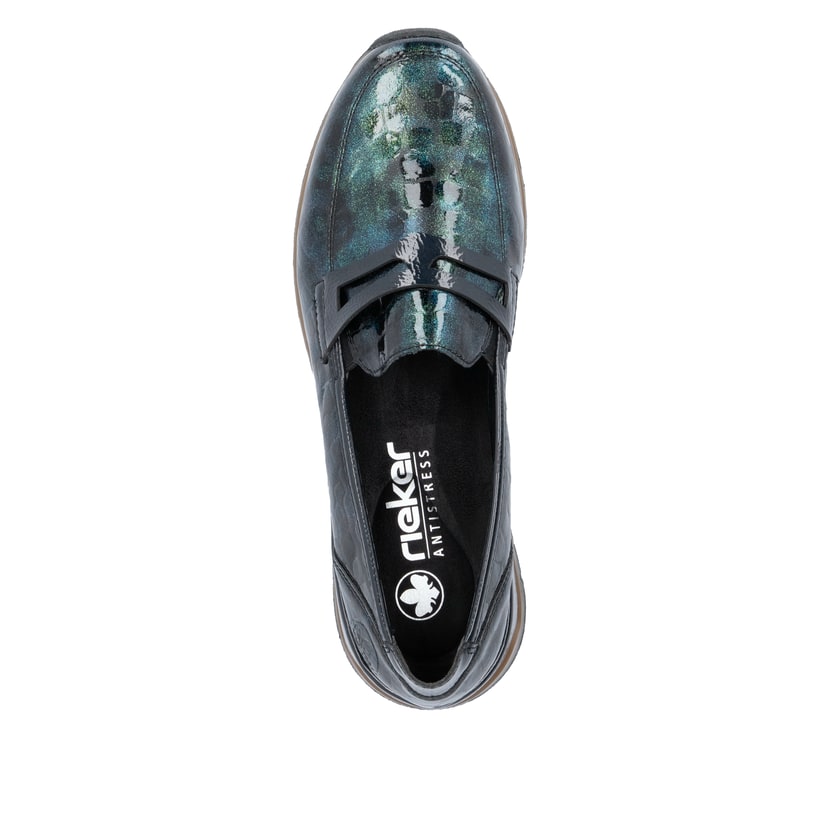 Rieker Artikelnummer 58960-90 Rieker Damen Slipper Türkis-schwarz