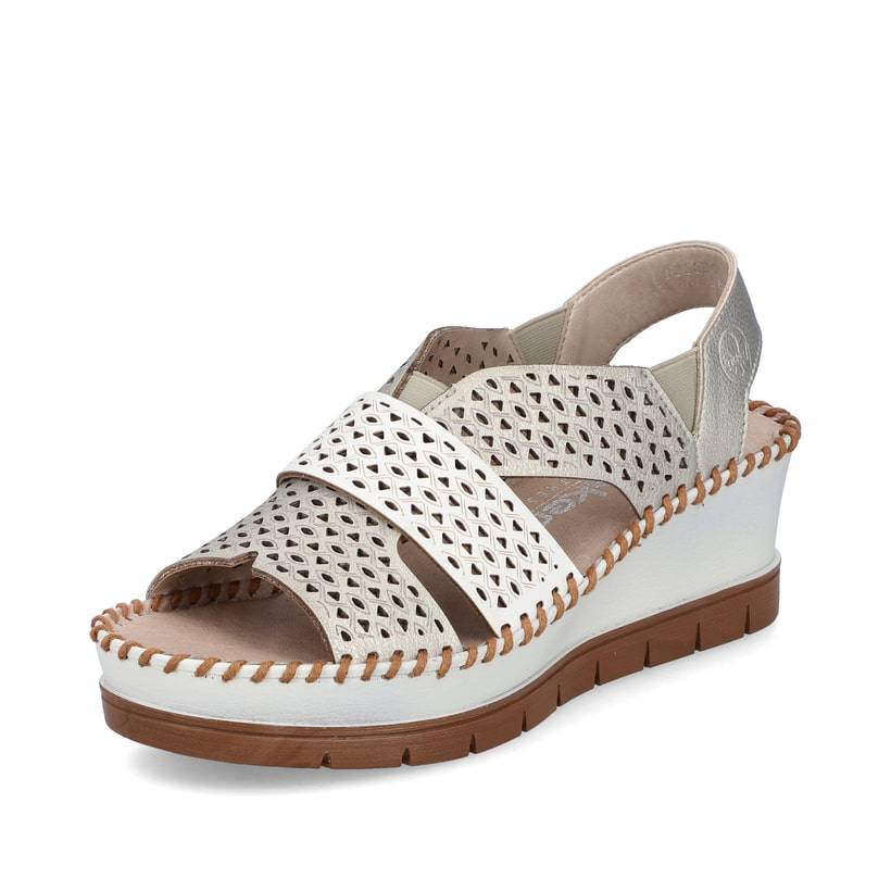 Rieker Artikelnummer 60365-90 Rieker Damen Keilsandaletten Metallic-perlweiss