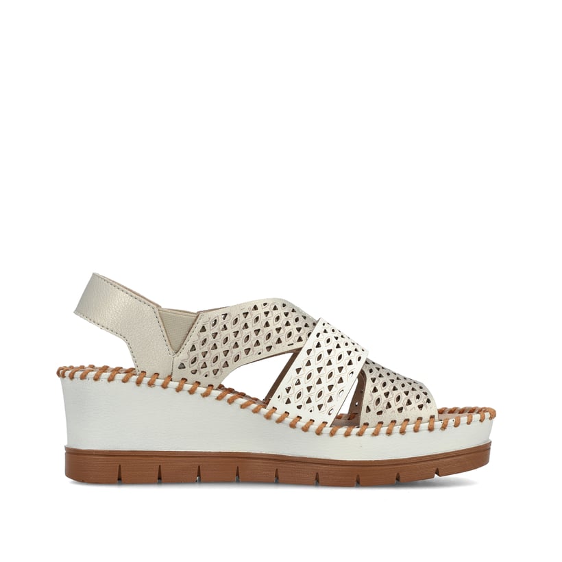 Rieker Artikelnummer 60365-90 Rieker Damen Keilsandaletten Metallic-perlweiss