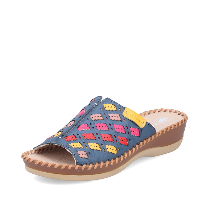 Rieker Artikelnummer 61336-90 Rieker Damen Pantoletten Meeresblau-mehrfarbig