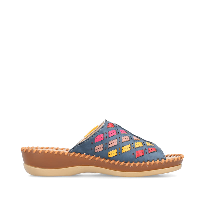 Rieker Artikelnummer 61336-90 Rieker Damen Pantoletten Meeresblau-mehrfarbig