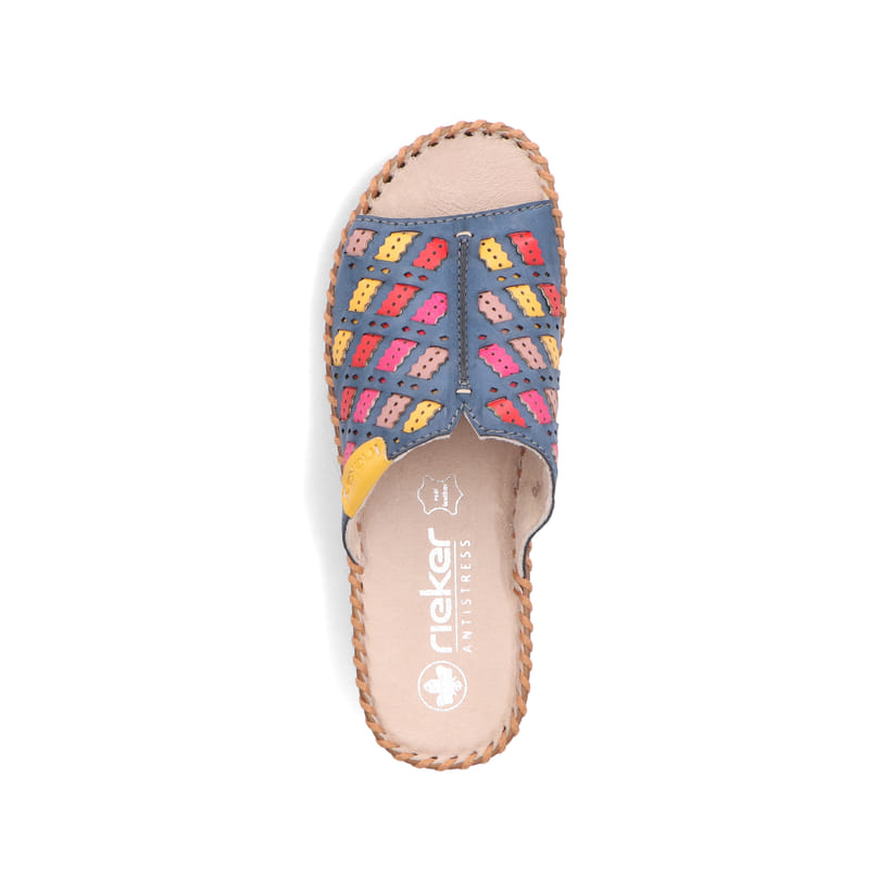 Rieker Artikelnummer 61336-90 Rieker Damen Pantoletten Meeresblau-mehrfarbig