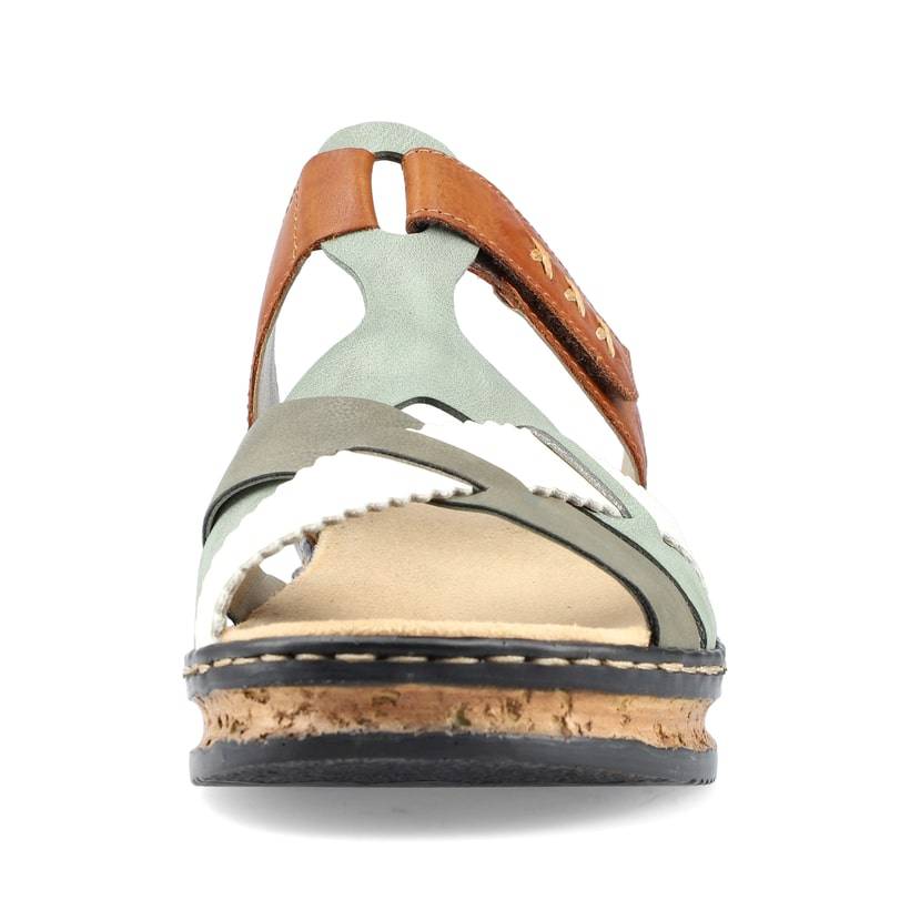 Rieker Artikelnummer 62989-90 Rieker Damen Pantoletten Schokobraun-mintgrün-weiß