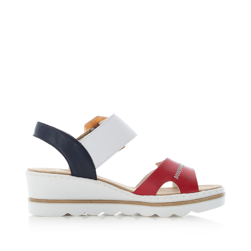 Rieker Artikelnummer 67476-33 Rieker Damen Keilsandaletten Feuerrot-reinweiß