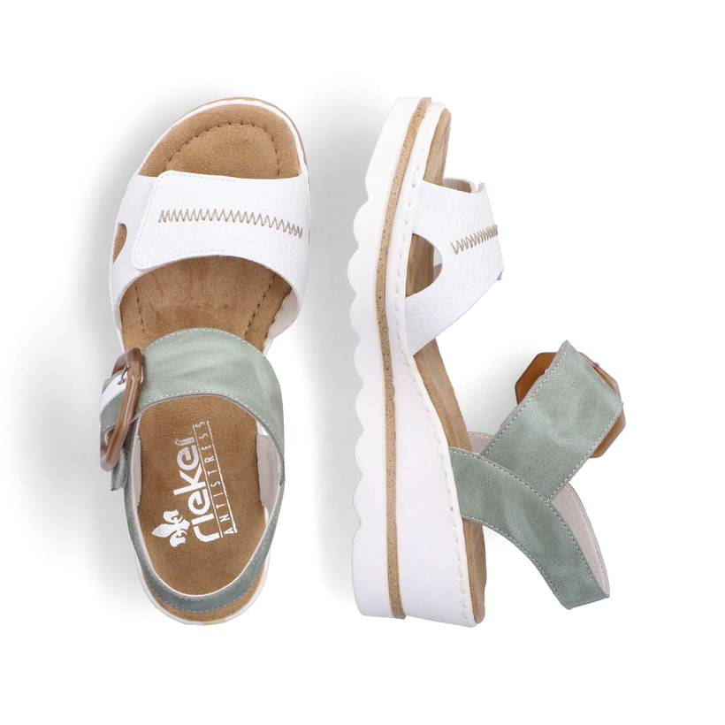 Rieker Artikelnummer 67476-81 Rieker Damen Keilsandaletten Mintgrün-lilienweiß