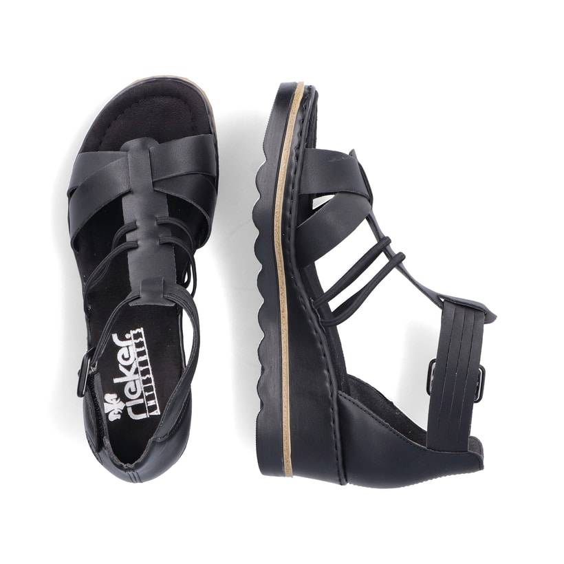 Rieker Artikelnummer 67480-01 Rieker Damen Keilsandaletten Asphaltschwarz