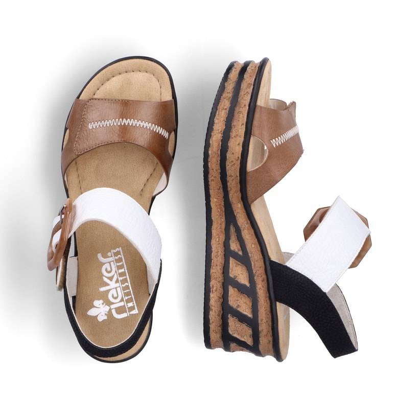 Rieker Artikelnummer 68176-64 Rieker Damen Keilsandaletten Braunbeige-reinweiß