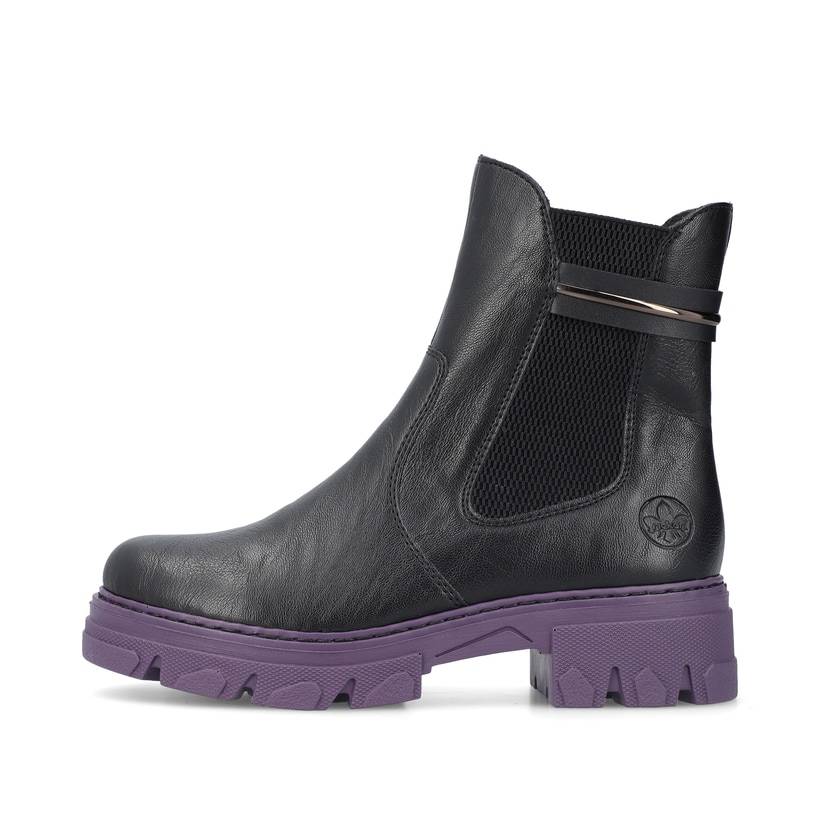Rieker Artikelnummer 74690-00 Rieker Damen Biker Boots Nachtschwarz-purple