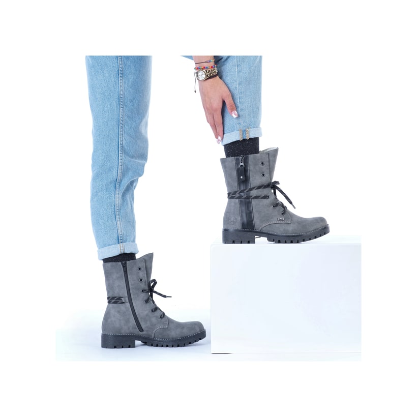 Rieker Artikelnummer 785K0-45 Rieker Damen Schnürstiefel Mondgrau