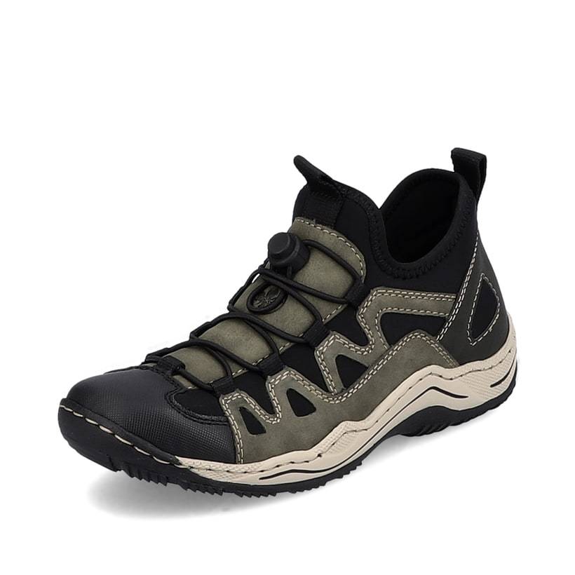 Rieker Artikelnummer L0579-54 Rieker Damen Slipper Olivgrün-schwarz