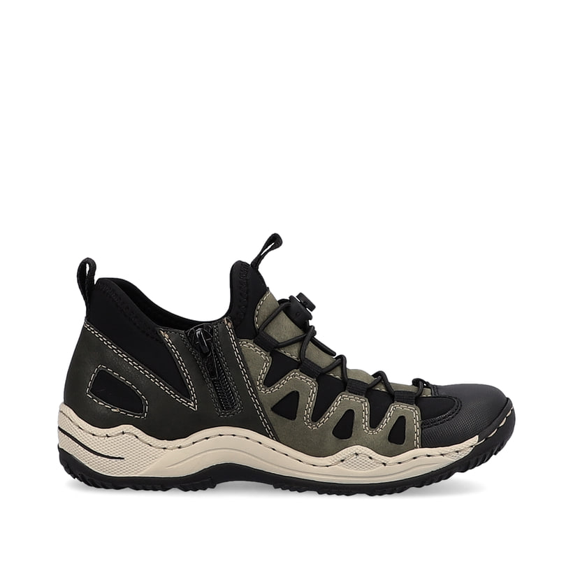 Rieker Artikelnummer L0579-54 Rieker Damen Slipper Olivgrün-schwarz