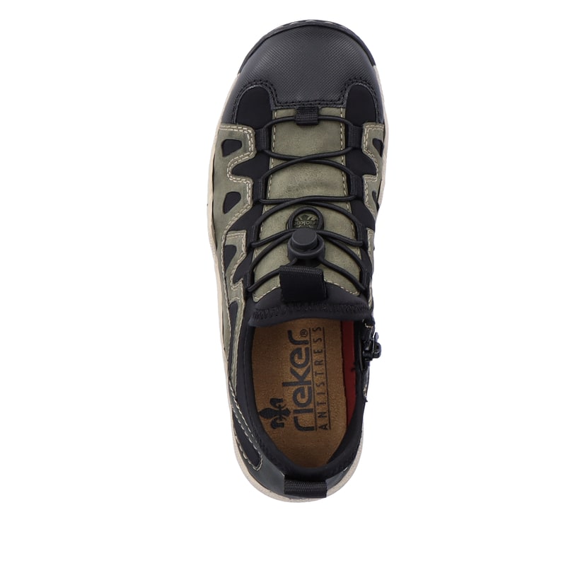 Rieker Artikelnummer L0579-54 Rieker Damen Slipper Olivgrün-schwarz