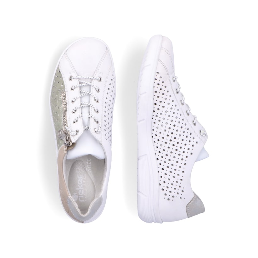 Rieker Artikelnummer L7465-91 Rieker Damen Slipper Perlweiß-mintgrün-beige