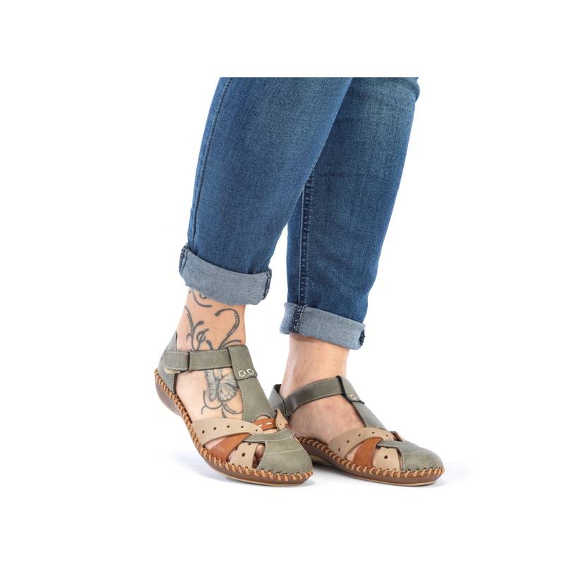 Rieker Artikelnummer M1655-54 Rieker Damen Riemchensandalen Mintgrün-beige