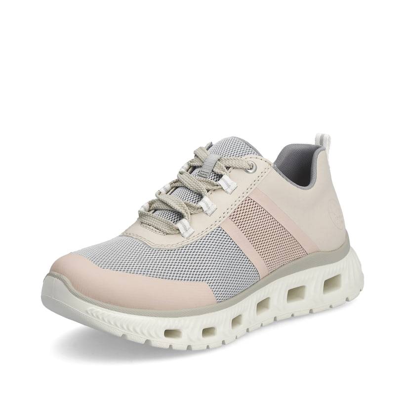 Rieker Artikelnummer M6006-90 Rieker Damen Sneaker Low Hellbeige-pastellblau-rosa