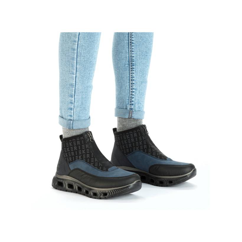 Rieker Artikelnummer M6052-00 Rieker Damen Sneaker High Asphaltschwarz-ozeanblau