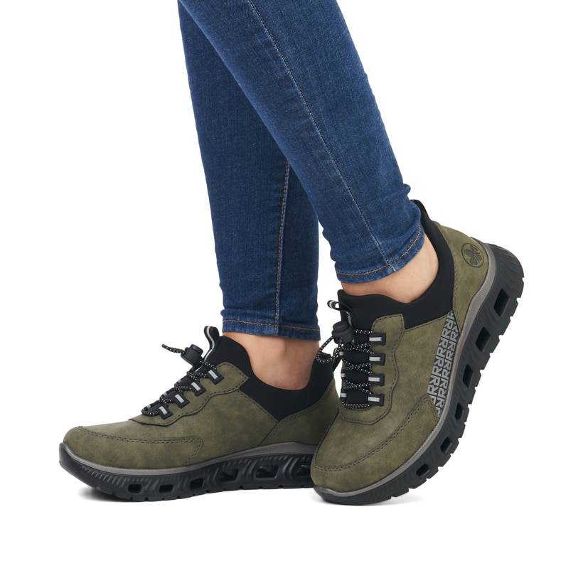 Rieker Artikelnummer M6058-54 Rieker Damen Slipper Khaki-schwarz