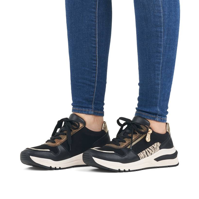 Rieker Artikelnummer M6616-00 Rieker Damen Sneaker Low Urbanschwarz-gold-zebra