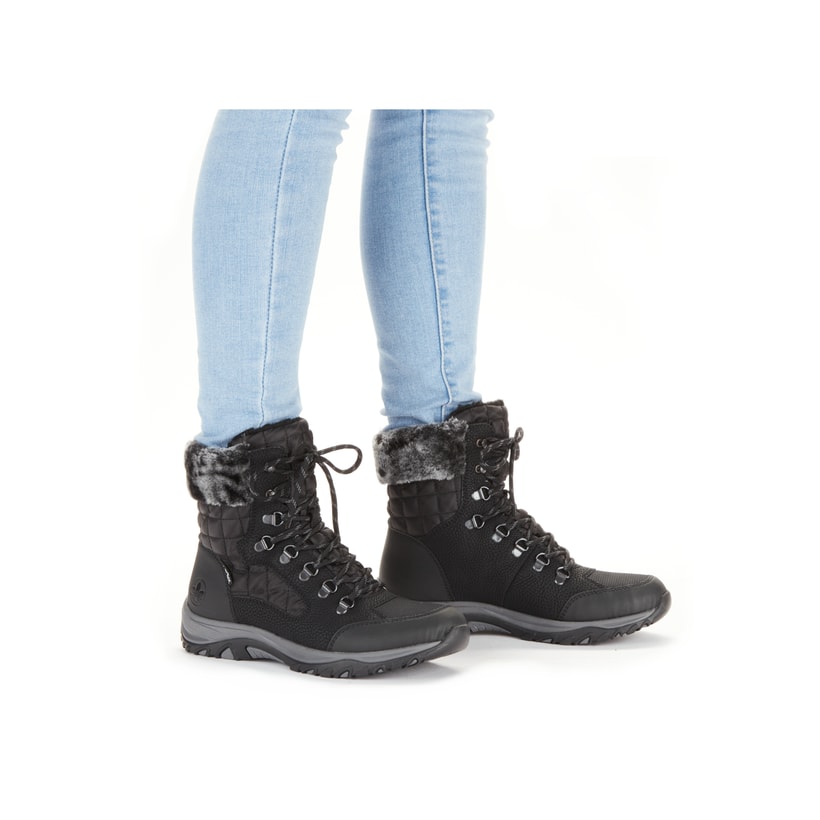 Rieker Artikelnummer M9644-00 Rieker Damen Schnürstiefel Asphaltschwarz