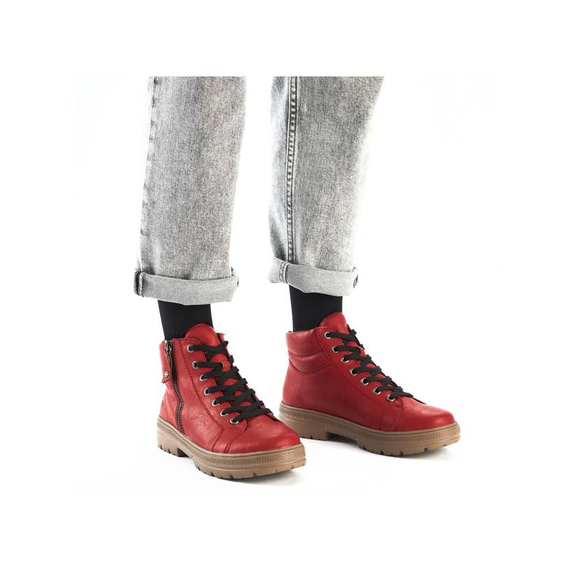 Rieker Artikelnummer N0007-33 Rieker Damen Schnürstiefel Erdbeerrot