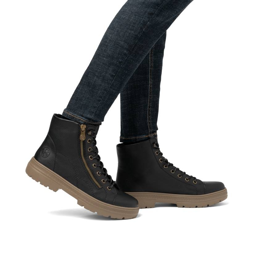 Rieker Artikelnummer N0031-00 Rieker Damen Schnürstiefel Asphaltschwarz