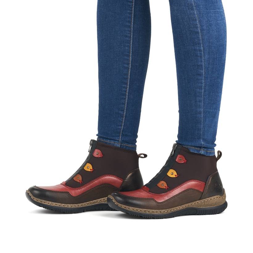 Rieker Artikelnummer N3277-25 Rieker Damen Slipper Schwarz-weinrot