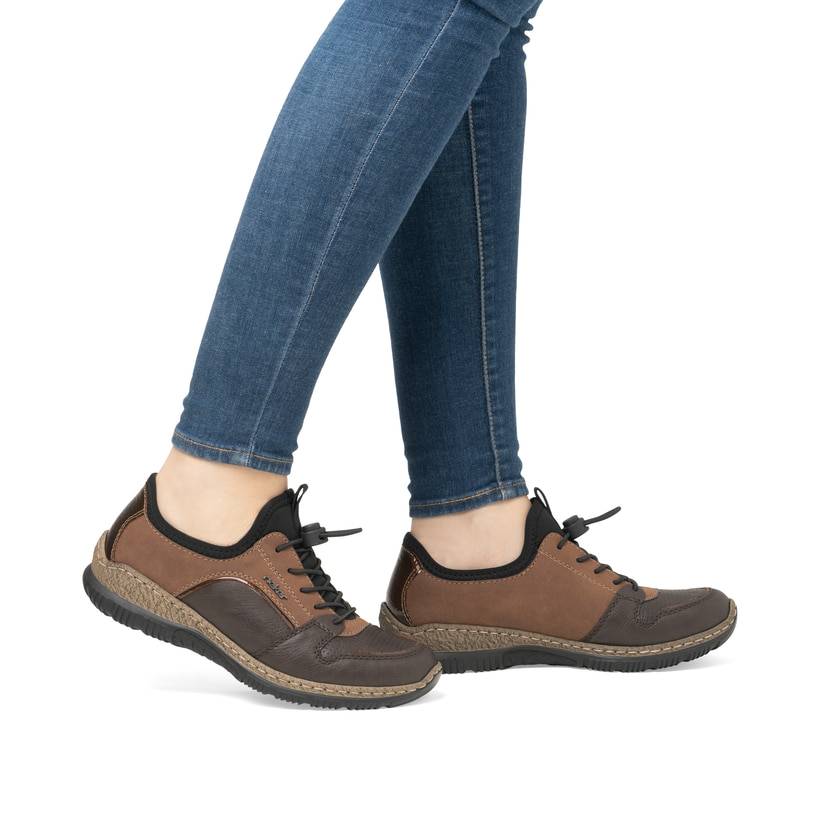 Rieker Artikelnummer N3294-25 Rieker Damen Slipper Braun-kombi