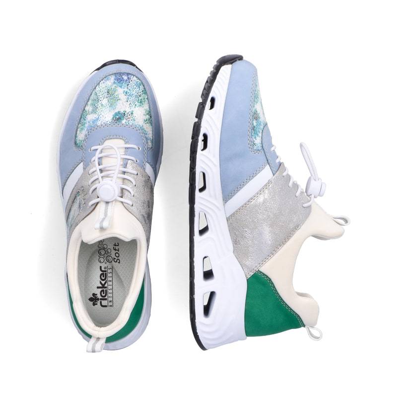 Rieker Artikelnummer N5251-91 Rieker Damen Slipper Babyblau-cremeweiss