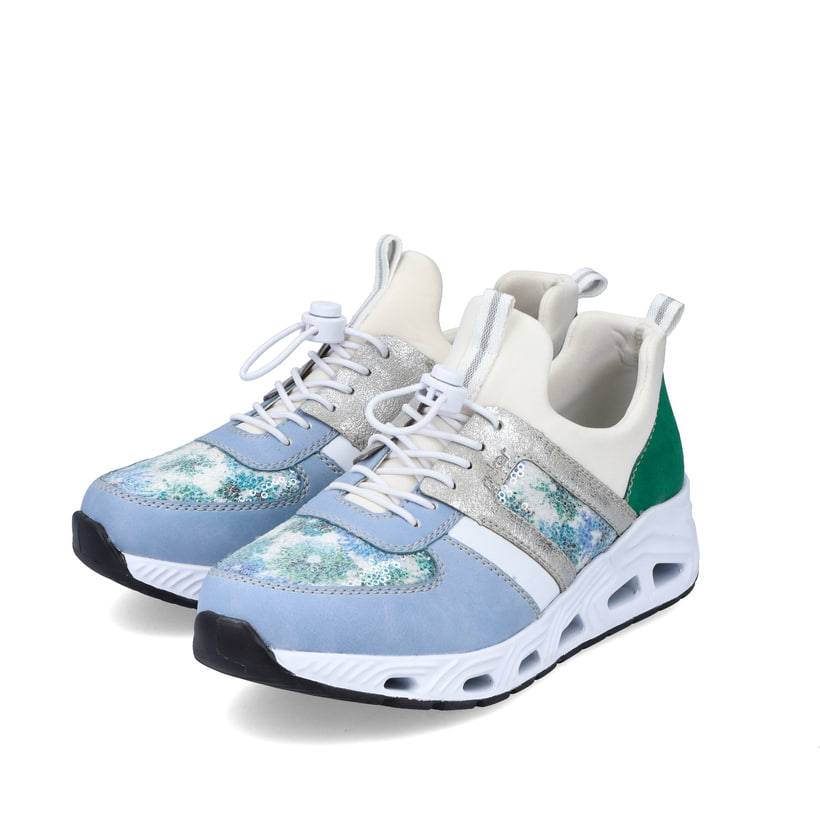 Rieker Artikelnummer N5251-91 Rieker Damen Slipper babyblau-cremeweiss